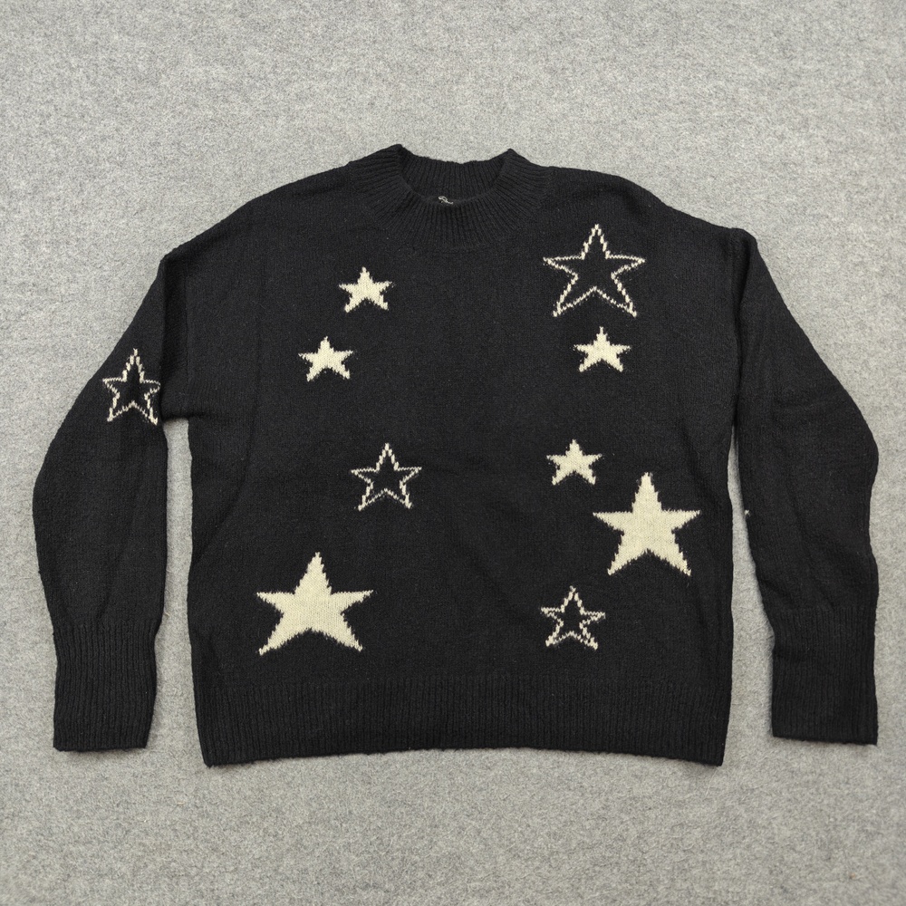 Rails Sweater Womens Small Black Chunky-Knit Stars Oversized Relaxed Pullover
